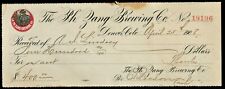 1908 ZANG BREWING BANK CHECK Pre Prohibition Denver Colorado picture
