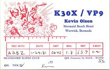 Vtg Ham Radio CB Amateur QSL QSO Card Postcard BERMUDA K30X MERMAID BEACH 01/81 picture