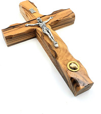 Catholic Cross Crucifix with Holy Land Stone for Wall Christian Olive, 4.7