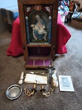 Antique Catholic Sick Call Last Rites Altar Box With Accessories Over 100 Years  picture
