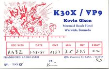 Vtg Ham Radio CB Amateur QSL QSO Card Postcard BERMUDA K30X MERMAID BEACH 1981 picture