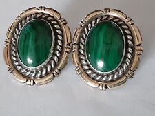Malachite 12K GF  & Sterling Hand Made Oval Earrings BEAUTIFUL Craftsmanship picture