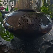 Vintage Jose L Quezada Black on Black OWL Pot Jar Mata Ortiz Made of Clay + Coil picture