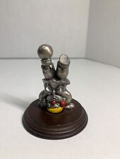 Vtg George Good Pewter Clown Figurines 3 Inch on Wood Base Yellow Hat With Ball picture