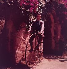 c1950s Man on Penny-Farthing~Odd Antique Bicycle~120mm VTG Film Slide picture