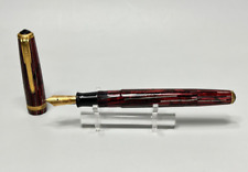 1950-60 Red China Chinese Fountain Pen Golden Dragon 12K Gold Nib Marbled Strip picture