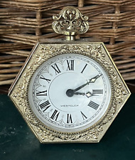 Rare Vintage Westclox Germany Wind Up Alarm Clock Gold Ormolu Filigree Working picture