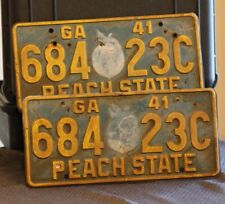RARE Original GEORGIA 1941 Peach State License Plate Pair Tag Tags Vintage picture