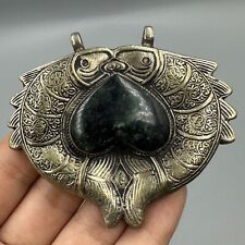 Beautiful Two Fish Resembling Heart Shape With Black Agate Stone Pendat picture