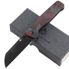 QSP Penguin Red Black Carbon Fiber Linerlock Folding Pocket Knife D2 Tool Steel picture