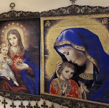 2x Tapestry Madonna & Child Pure Cotton Yarn Banner Art Decor 15 X8 picture
