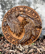 Eivor Valhalla Raven Wooden Shield Medieval Authentic Battle Worn Hand Carved picture