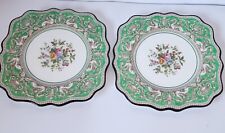 Set of 2 Florentine Green Rim Plate Floral Center white body  picture