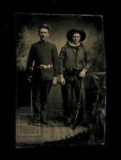 Amazing Antique Tintype Armed Cowboy with Soldier Friend RARE picture