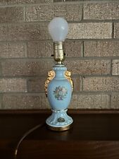 Vintage Porcelain Lamp Base Hand Painted Blue.  Oval Scene re-wired picture