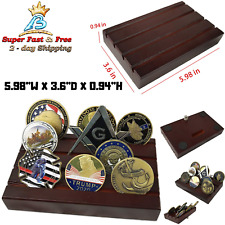 Coin Display Stand Holder Wooden Rack Case 4 Rows US Army Military Collectible  picture