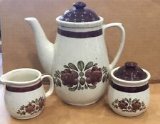 Vintage Acorn Brown & Cream Speckled Teapot Creamer & Sugar Bowl Japan Tea picture