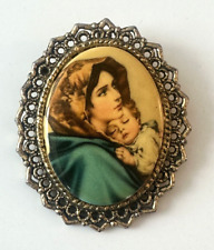 Vintage Porcelain Madonna Of The Streets Brooch Necklace Pendant 165 picture