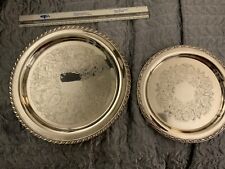 Two Vintage 1960s Oneida Etched Round Silver plate Serving Trays 10”, 12.5” lot picture