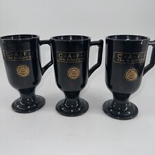 Irish Coffee Mugs Set Of 3 Cafe B&B Benedictine Black Glass w/Gold Logo 5.5” T picture