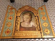 Vintage Gold Wood Italian Tole Florentine Madonna Triptych Icon picture