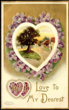 Antique Postcard Valentine Love to My Dearest Heart Floral Landscape Gold 1911 picture
