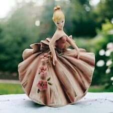 Vintage Lefton Lady Girl Porcelain Planter Figurine 290A Japan Pink Dress picture