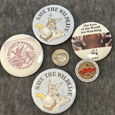 Lot Of 5 Wildlife Preservation Pinback Buttons And Lapel Pin picture