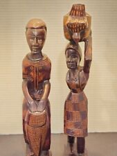 Vintage African Hand Carved Wooden Sculptures Set of 2 Approx. 18