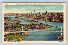 New York City, Tri borough Bridge, East River, Antique Vintage Souvenir Postcard picture