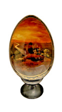 Vintage Russian  Hand painted Lacquer Wooden Egg On Stand,  picture