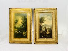 2 Florentine Italy PLAQUES Vintage Country Venetian Scenes on Gilt Painted Wood picture