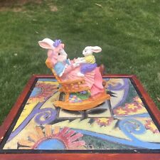 Vintage Mom And Baby Rabbit Rocking Wind Up Music Making Figurine Easter picture