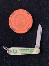 RARE Vintage HORSESHOE CLUB Gardena Advertising Pocketknife & 50 cent Poker Chip picture