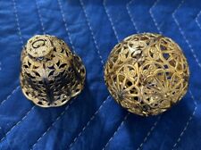 ECKARTINA Metal Filigree Christmas Ornaments W Germany- Set Of 2 Gold Colored picture
