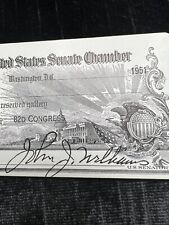 Senator John J. Williams Signed 1951 UNITED STATES SENATE CHAMBER Admission CARD picture