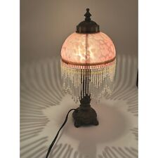 Vintage Mini Desk Vanity Lamp Pink Domed Beaded Shade Victorian Style Boudoir La picture