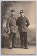 WWI RPPC German Soldier Studio Portrait Two Young Men Goggle Motorist Postcard picture