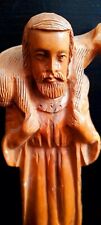Vintage Religion Hand Carved Wood Sculpture Statue The Good Shepherd With Lamp picture