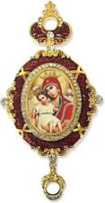 Crown Accent Madonna and Child Icon in Ornate Red Enameled Frame 5 3/4 Inch picture