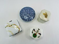 Lot Of Four Vintage Porcelain Trinket Boxes, Takahashi, Inset Marble, With Lids picture