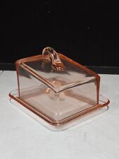 Vintage Pink Depression Glass Square Cheese Butter Dish Box Loop Handle picture