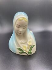 Vintage Head Vase Madonna Virgin Mary Blue Veil Porcelain Planter Pot  picture
