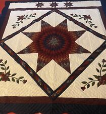 Quilt Amish Star In Triangle King 107” X 101” Navy Border Maroon Navy Patterned picture