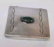 Vtg Navajo Silver & Turquoise Bear Paw Pill Box Native Amer. Stamped Design READ picture