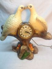 Vtg Lanshire USA Chalkware CARNIVAL PRIZE Love Birds White Dove Clock WORKS picture