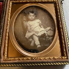 1/6 Plate Daguerreotype Child  Bare Foot holding strap Drum, off shoulder Dress picture