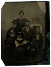 CIRCA 1860'S 1/6 Plate Amazing TINTYPE Large Beautiful Family of 7 Fancy Clothes picture