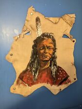 Native American Indian Painting on Leather Hide Old 1977 Hand Painted picture