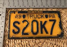 1949 Pennsylvania TRUCK License Plate S20K7 ALPCA Garage Decor Ford Dodge picture